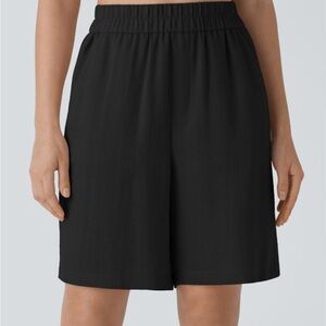 HALARA High Waisted Pocket Casual Linen-Feel Bermuda Shorts